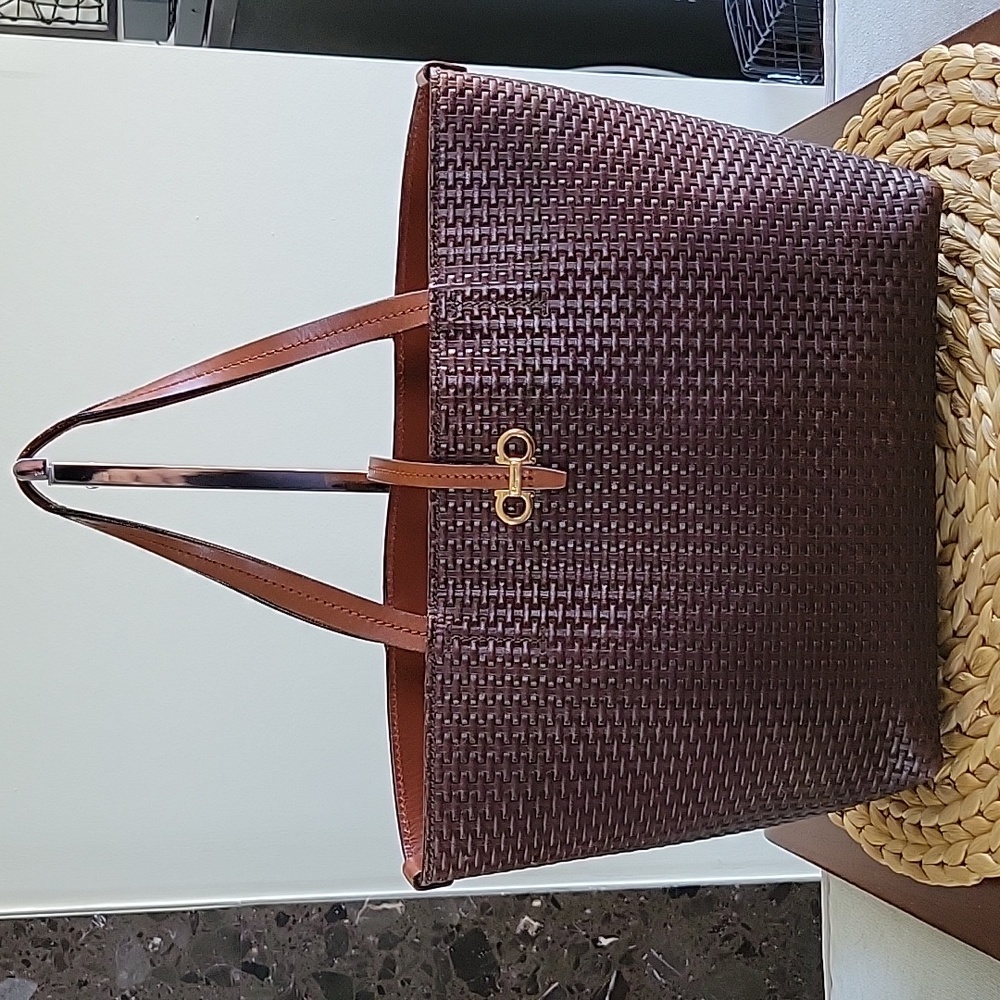 SALVATORE FERRAGAMO Bice Brown Woven Leather Tote